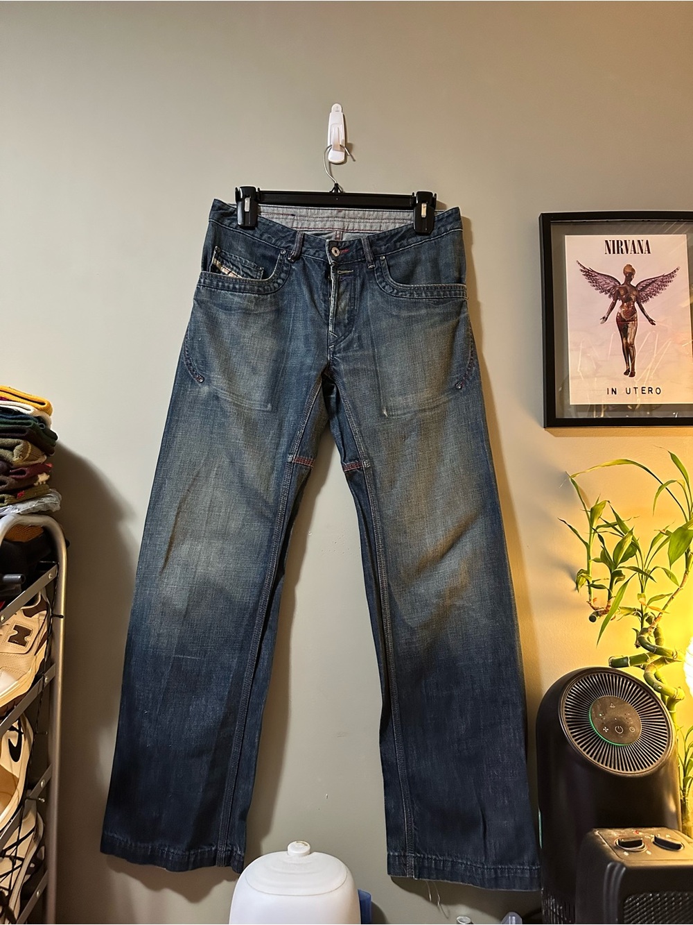 Vintage Diesel Jeans Mens Size 32 Blue Rumbum Cotton Regular Straight Pants